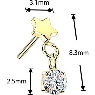 Titanium Top top flat star with round cubic zirconia dangle Push-In