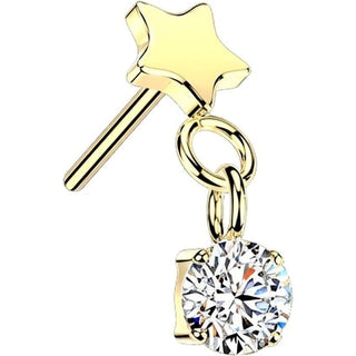 Titanium Top top flat star with round cubic zirconia dangle Push-In
