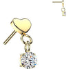 Titanium Top top flat heart with round cubic zirconia dangle Push-In
