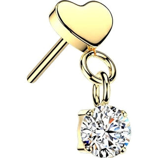 Titanium Top top flat heart with round cubic zirconia dangle Push-In