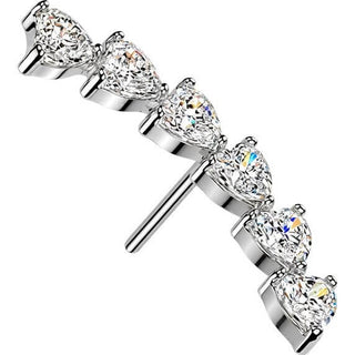 Titanium top prong set 6 heart shaped cubic zirconia curve Push-In