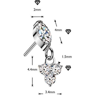 Titanium Top Top Marquise Zirconia Trinity Zirconia Dangle Push-In