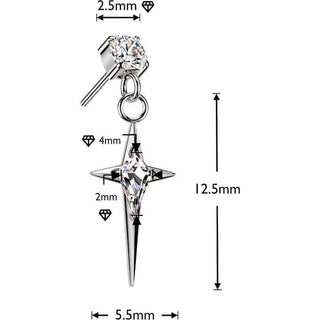 Titanium Top Top Cross Dangle Kite Zirconia Push-In