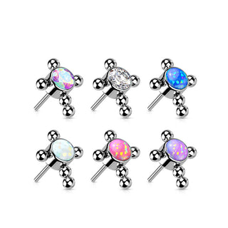 Titanium Top top cross zirconia or opal beaded balls Push-In
