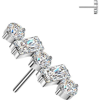 Titanium Top top round and baguette cubic zirconia line Push-In