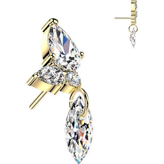 Titanium Top top marquise and round zirconia cluster with marquise zirconia dangle Push-In