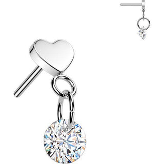 Titanium Top top heart with round zirconia dangle Push-In