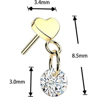 Titanium Top top heart with round zirconia dangle Push-In