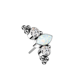 Titanium top 3 zirconias or opals beaded balls Push-In