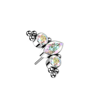 Titanium top 3 zirconias or opals beaded balls Push-In