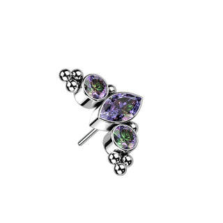 Titanium top 3 zirconias or opals beaded balls Push-In