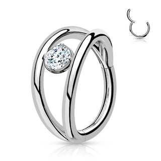 Anello Piercing Sfera d´argento con zircone Clicker