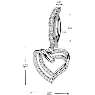 Piercing Nombril cœur pendentif zircone Segment