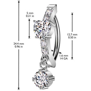 Piercing Nombril cœur pendentif zircone