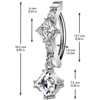 Piercing Nombril carré pendentif zircone
