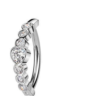 Belly Button Piercing heart and 6 round cubic zirconias Clicker