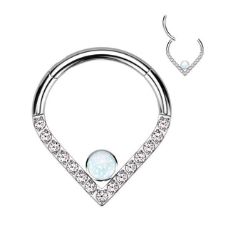 Titanium Ring Chevron Zirconia Opal Silver Clicker