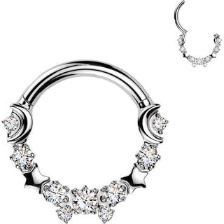 Titanium Ring moon star zirconia Segment