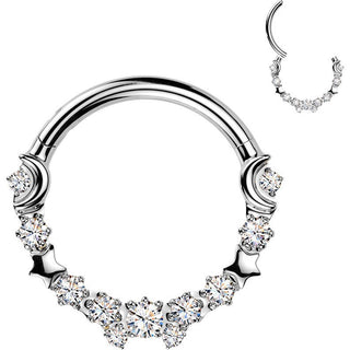 Titanium Ring moon star zirconia Segment