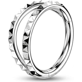 Titanium Ring double hoop pyramid cuts Clicker