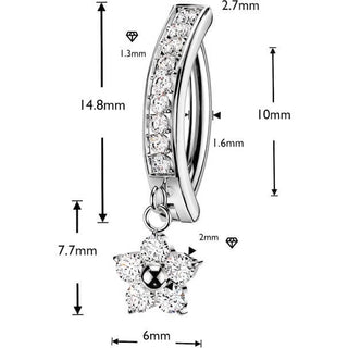 Titanium Belly Button Piercing Pave Zirconia Flower Dangle Clicker