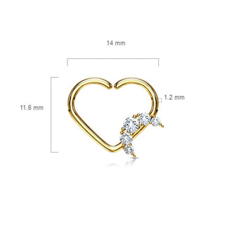 Anello Piercing  Cuore con luna di zirconi Pieghevole