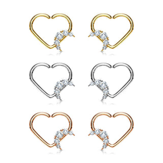 Anello Piercing  Cuore con luna di zirconi Pieghevole