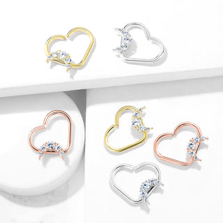 Anello Piercing  Cuore con luna di zirconi Pieghevole