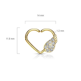 Anello Piercing  Cuore con ala d´angelo in zirconi Pieghevole