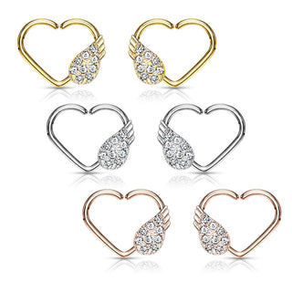 Anello Piercing  Cuore con ala d´angelo in zirconi Pieghevole