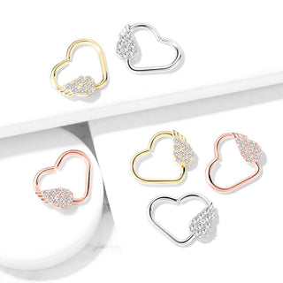 Anello Piercing  Cuore con ala d´angelo in zirconi Pieghevole