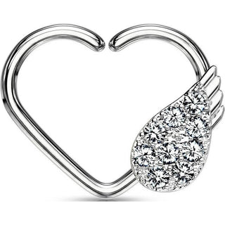 Anello Piercing  Cuore con ala d´angelo in zirconi Pieghevole