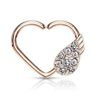 Anello Piercing  Cuore con ala d´angelo in zirconi Pieghevole