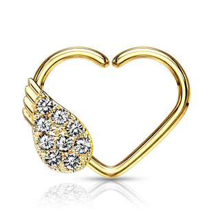 Anello Piercing  Cuore con ala d´angelo in zirconi Pieghevole