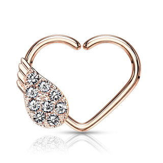 Anello Piercing  Cuore con ala d´angelo in zirconi Pieghevole