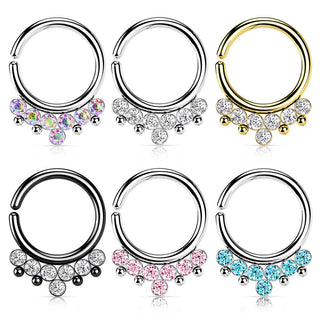 Anello Piercing 7 cilindri con zircone Pieghevole