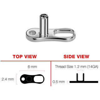 Titanium Dermal Anchor dermal anchor base 2 holes 2mm, 2.5mm and 3mm Rise Internally Threaded