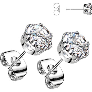 Stud Earring 316L Earring Multi Faceted Round Grid Gem 1 Pair