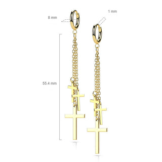 Earring 316L Hinged Hoop Earring 3 Cross Dangle 1 Pair Clicker