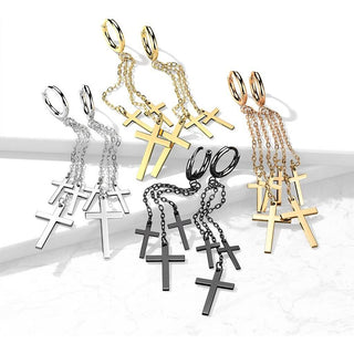 Earring 316L Hinged Hoop Earring 3 Cross Dangle 1 Pair Clicker