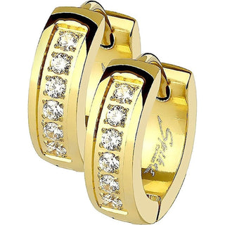 Earring 316L Hoop Huggie Earrings CNC Set Lined Cubic Zirconia 1 Pair Clicker