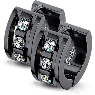 Earring 316L Hinge Action Hoop Earrings 3 CNC Set Clear Cubic Zirconia 1 Pair Clicker