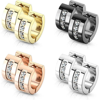 Earring 316L Hinge Action Hoop Earrings 4 CNC Set Clear Cubic Zirconia 1 Pair Clicker