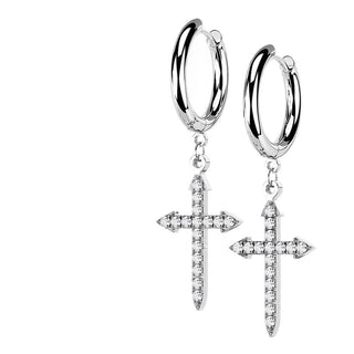 Bouton d'Oreille Pendentif Croix Zircone