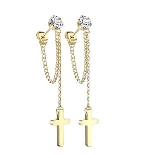 Bouton d'Oreille Pendentif Chaîne Croix