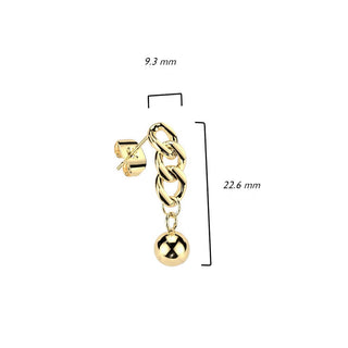 Stud Earring 316L Stud Earrings Chain Link Ball Dangle 1 Pair