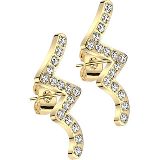 Stud Earring 316L Stud Earrings CNC Cubic Zirconia Wave 1 Pair
