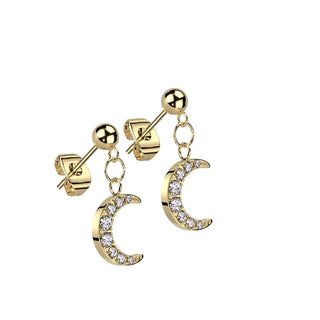 Bouton d'Oreille Pendentif Zircone Lune