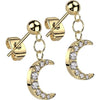 Stud Earring 316L Ball Stud Earrings Crescent Moon Dangle 1 Pair