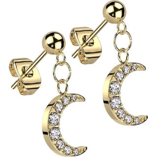Stud Earring 316L Ball Stud Earrings Crescent Moon Dangle 1 Pair